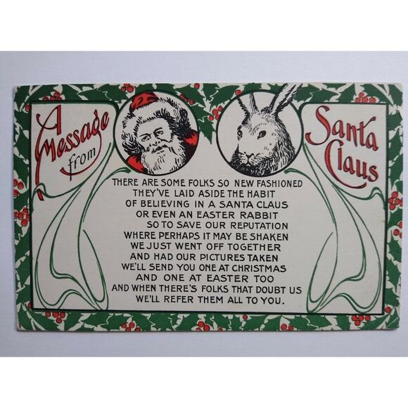 Christmas Postcard Prince Message From Santa Claus & Easter Bunny 1909 Peabody - Picture 5 of 5